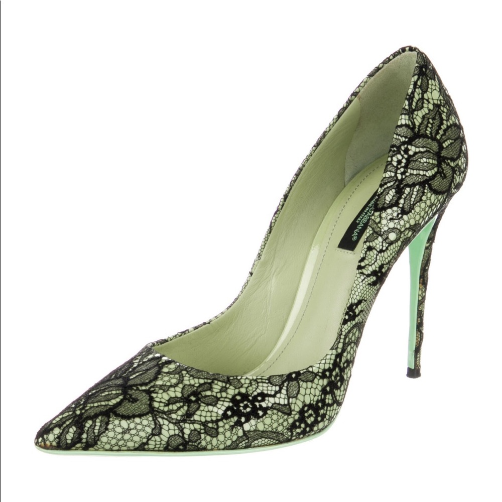 DOLCHE & GABBANA Printed Lace Trim Embellishment Pumps 👠